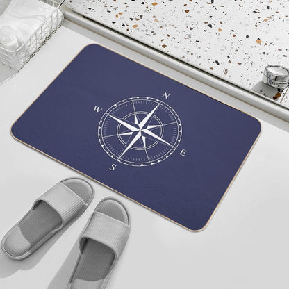 Navy Blue And White Nautical Ships Compass Rose Bath Mat