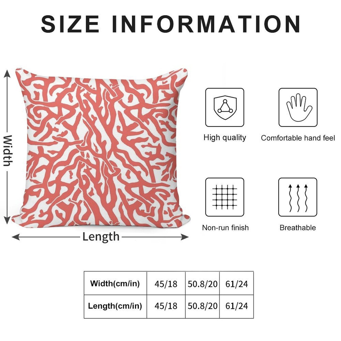 Coral Reef Pattern  Reddish Coral White Coastal Beach House Soft Washable Throw Pillow