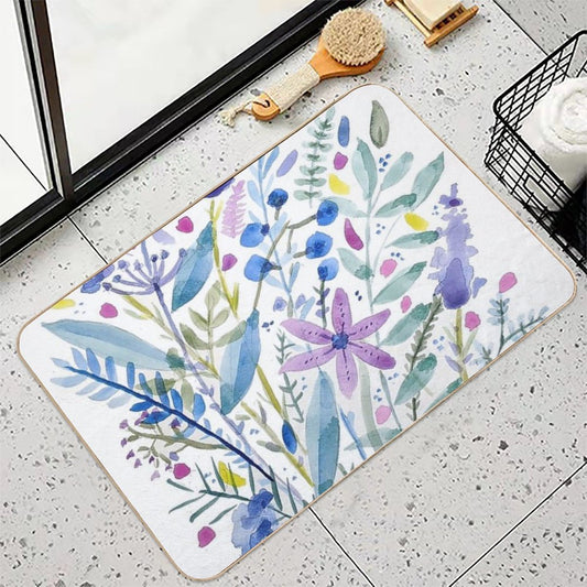 Flowers in Blue And Purple  Easy To Clean Bath Mat