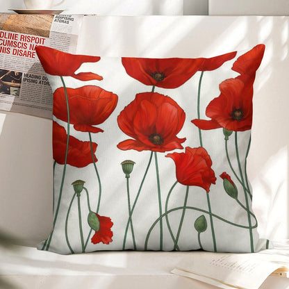 Poppy Stems. Linen Throw Pillow Cover