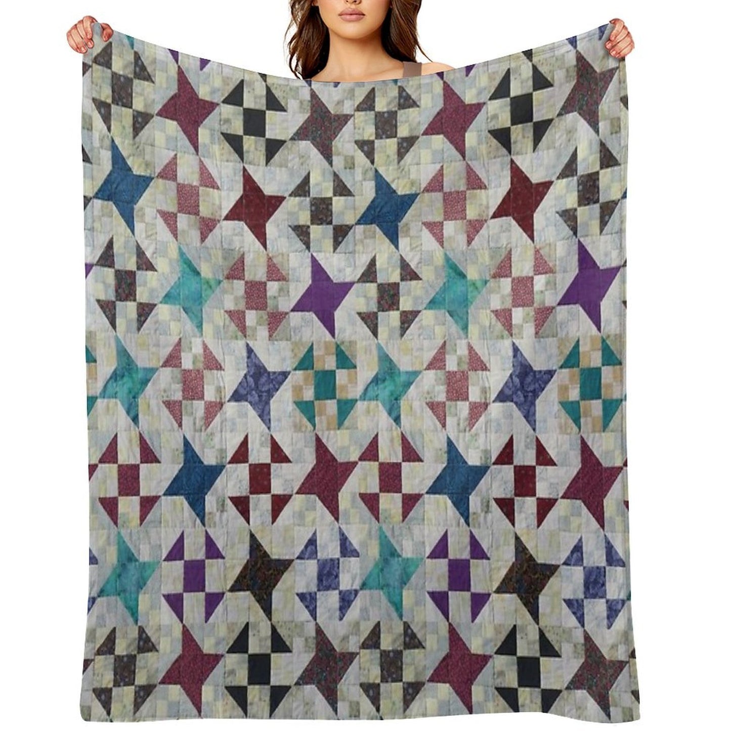Churn Dash And Falling Stars Quilt Throw Blanket