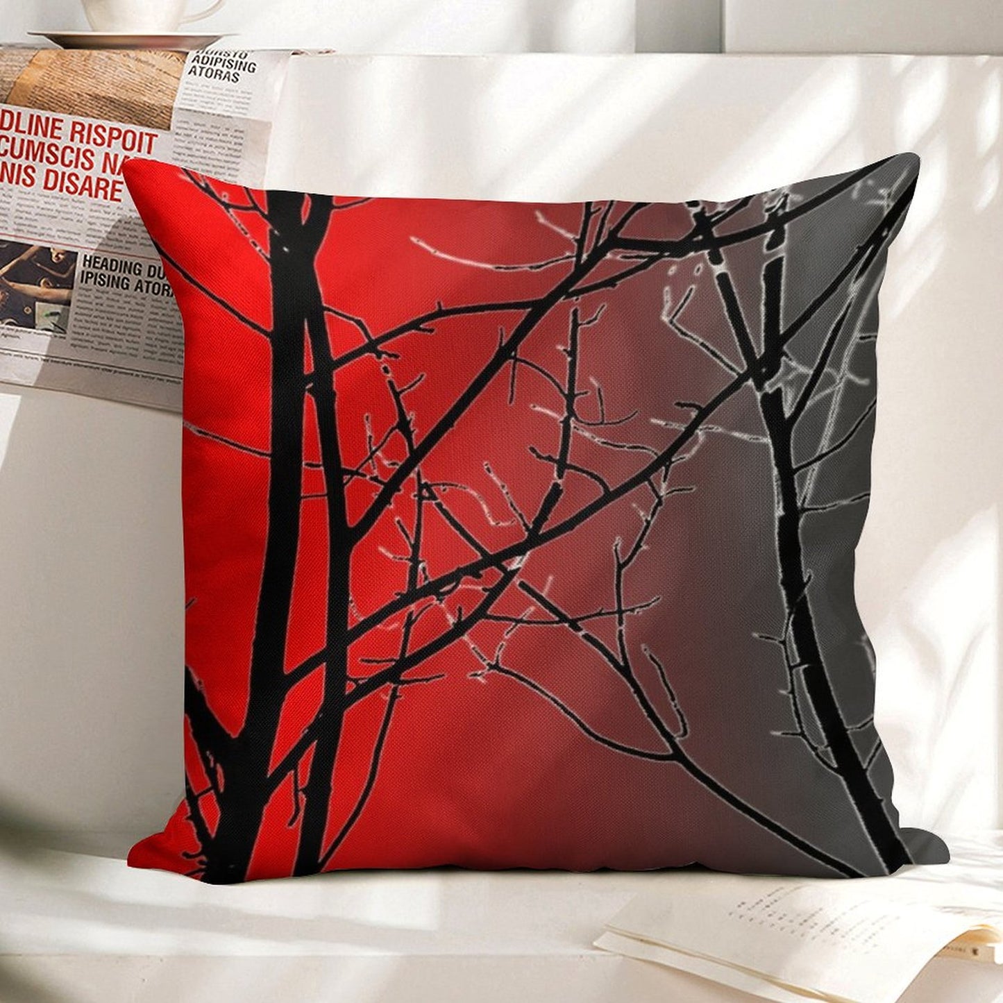 Red And Gray Linen Throw Pillow Cover