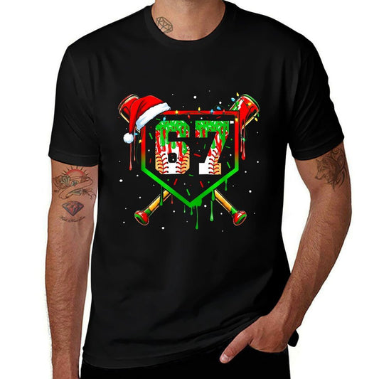 Funny Meme 67 Christmas Baseball Ice Cream Men Boy Xmas  Oversized Silhouette T-Shirt