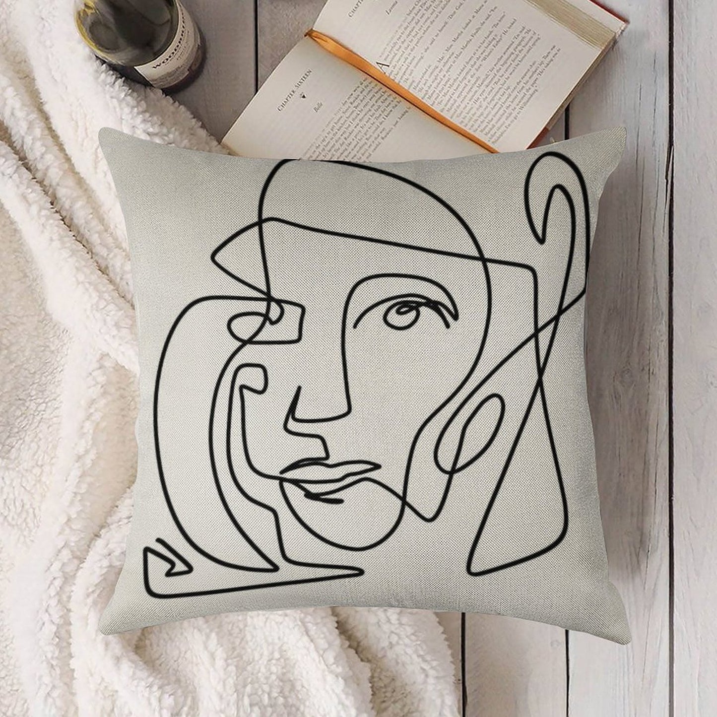 Abstract Face 1 Linen Throw Pillow Cover