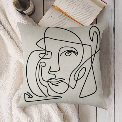 Abstract Face 1 Linen Throw Pillow Cover