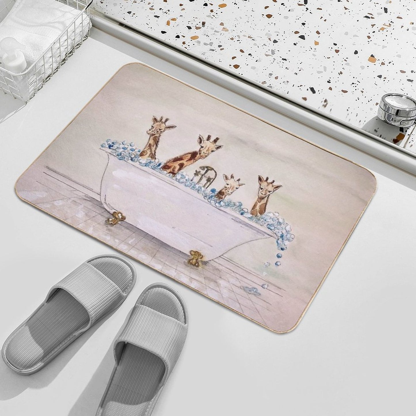 Giraffes in A Tub Bath Mat