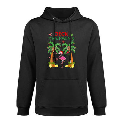 Deck The Palms Pajamas Christmas Florida Flamingo Breathable Fabric Hoodie
