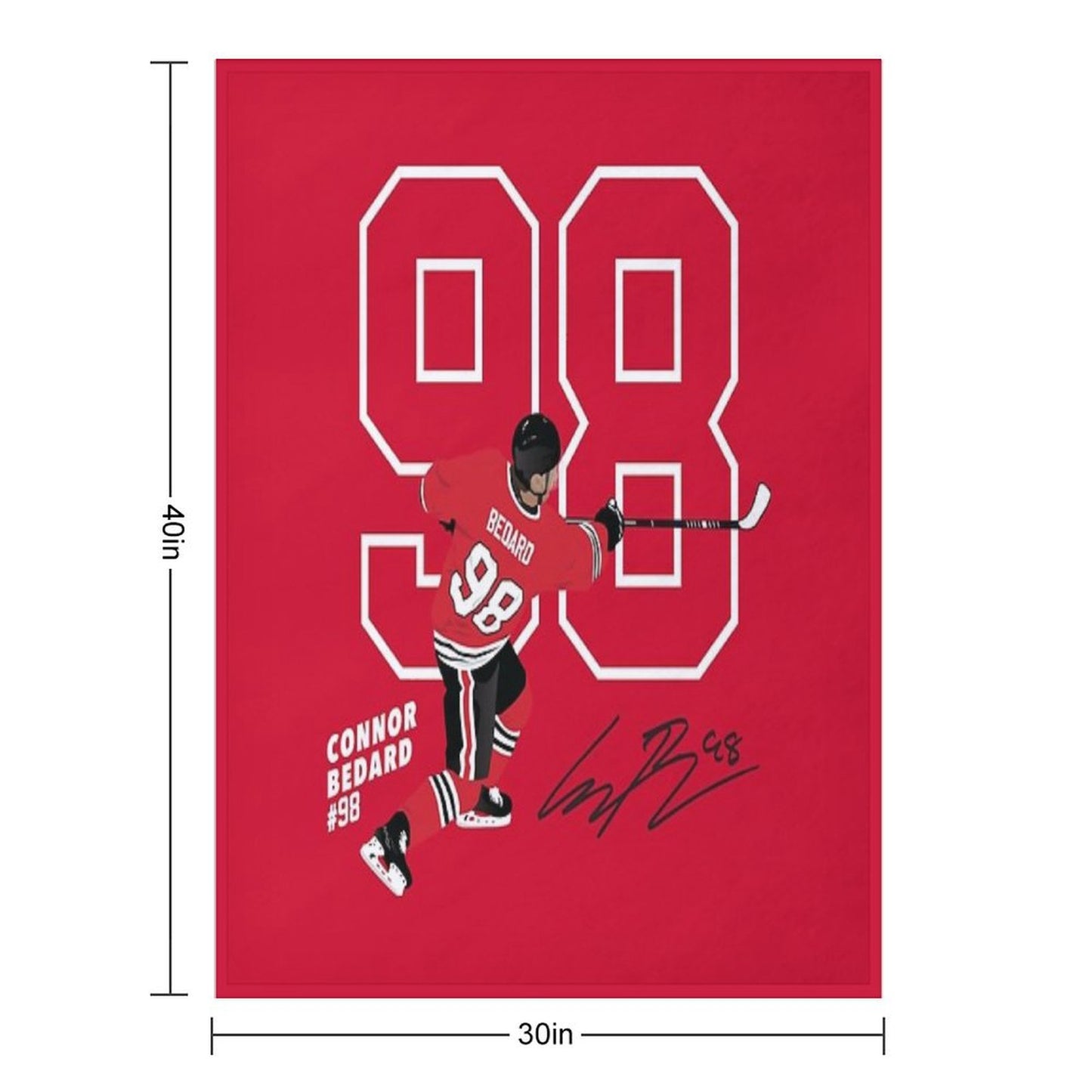 Connor Bedard Blackhawks #98 Signature Art Throw Blanket