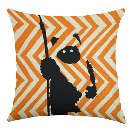 Ewok Chevron Orange Linen Throw Pillow Cover