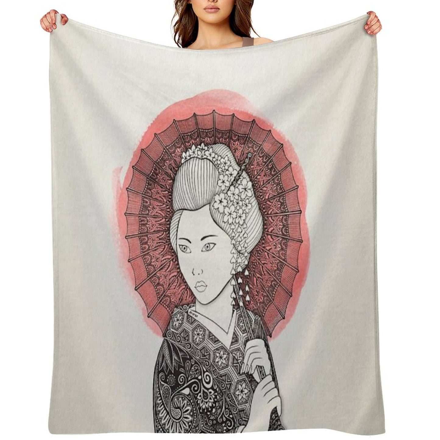 Japanese Flag And Geisha Throw Blanket