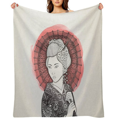 Japanese Flag And Geisha Throw Blanket