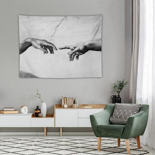 The Creation of Adam - Sistine Chapel Near-touching Hands of God And Adam Red Colorized Tapestry