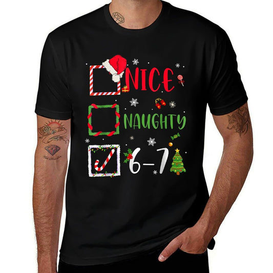 Funny 6-7 Meme Nice Naughty 67 Christmas Brain Rot  Eco-friendly Material T-Shirt