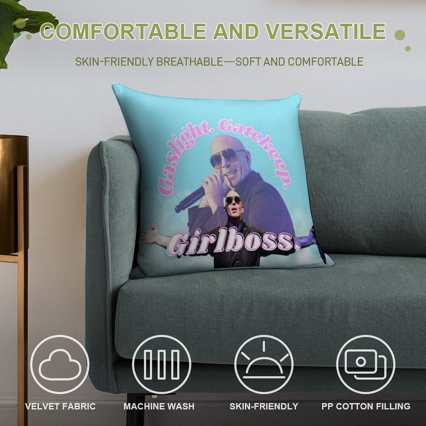 Mr Worldwide Says to Girlboss Soft Decorative Cover Throw Pillow