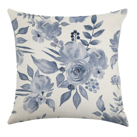 Hamptons Style Floral Design Linen Throw Pillow Cover