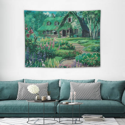 Anime Movie House with Flowers Scenery Tapestry