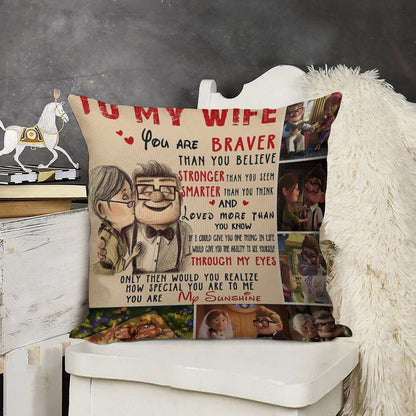Carl & Ellie To My Wife You're Braver Than You Believe Quilt Blanket Fleece Blanket To My Wife Blanket Warmer Gift Gift For Her Linen Throw Pillow Cover