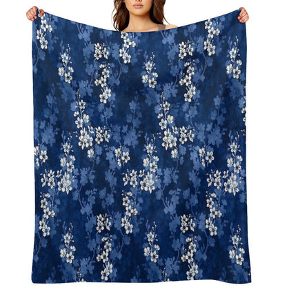 Sakura Blossom in Deep Blue Throw Blanket