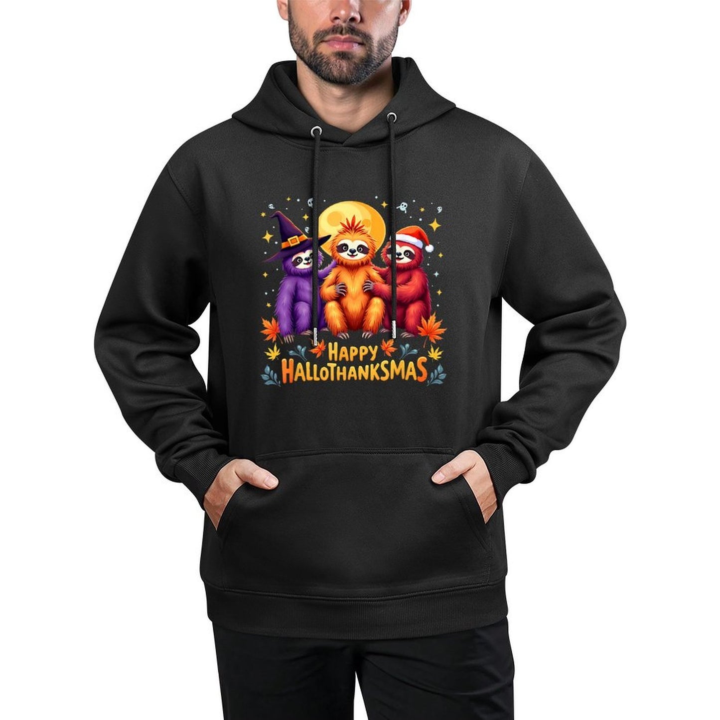 Sloth Happy Hallothanksmas Halloween Thanksgiving Christmas Versatile Streetwear Hoodie