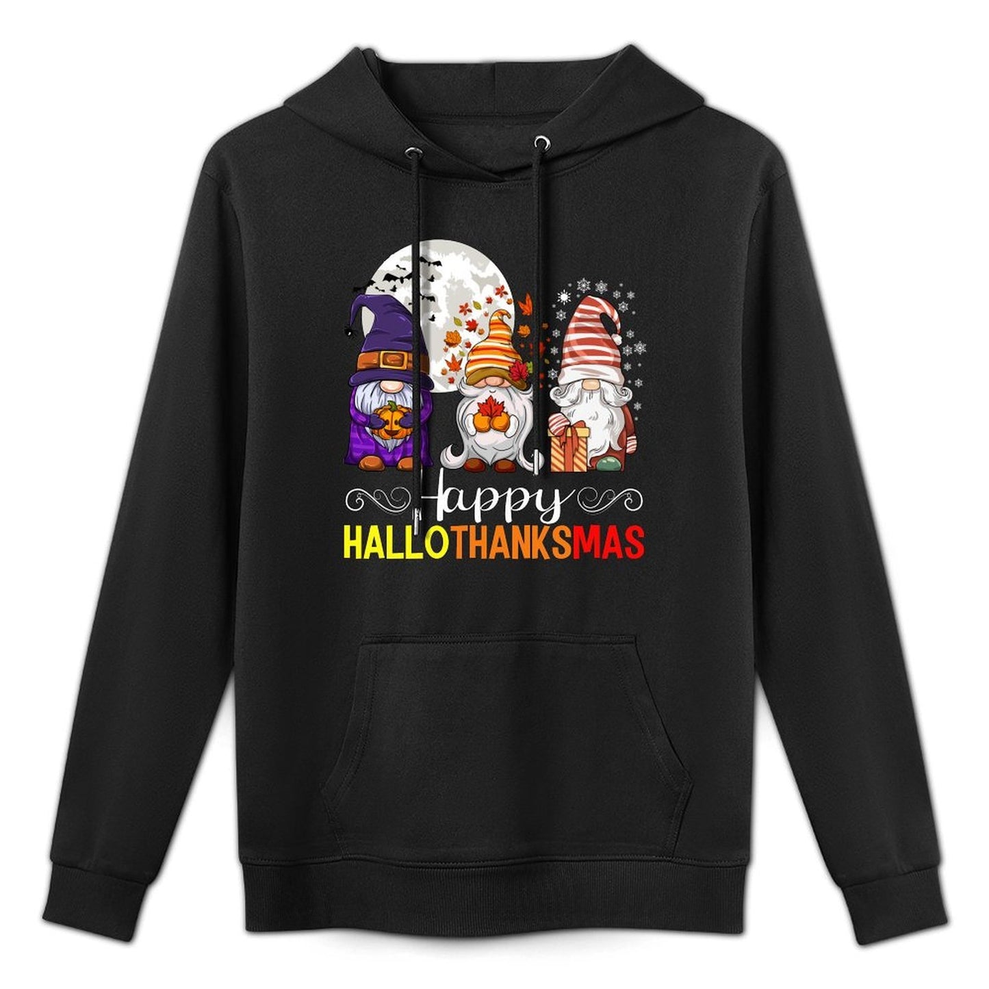 Halloween Thanksgiving Christmas Happy HalloThanksMas Gnomes Cotton-Polyester Blend Hoodie