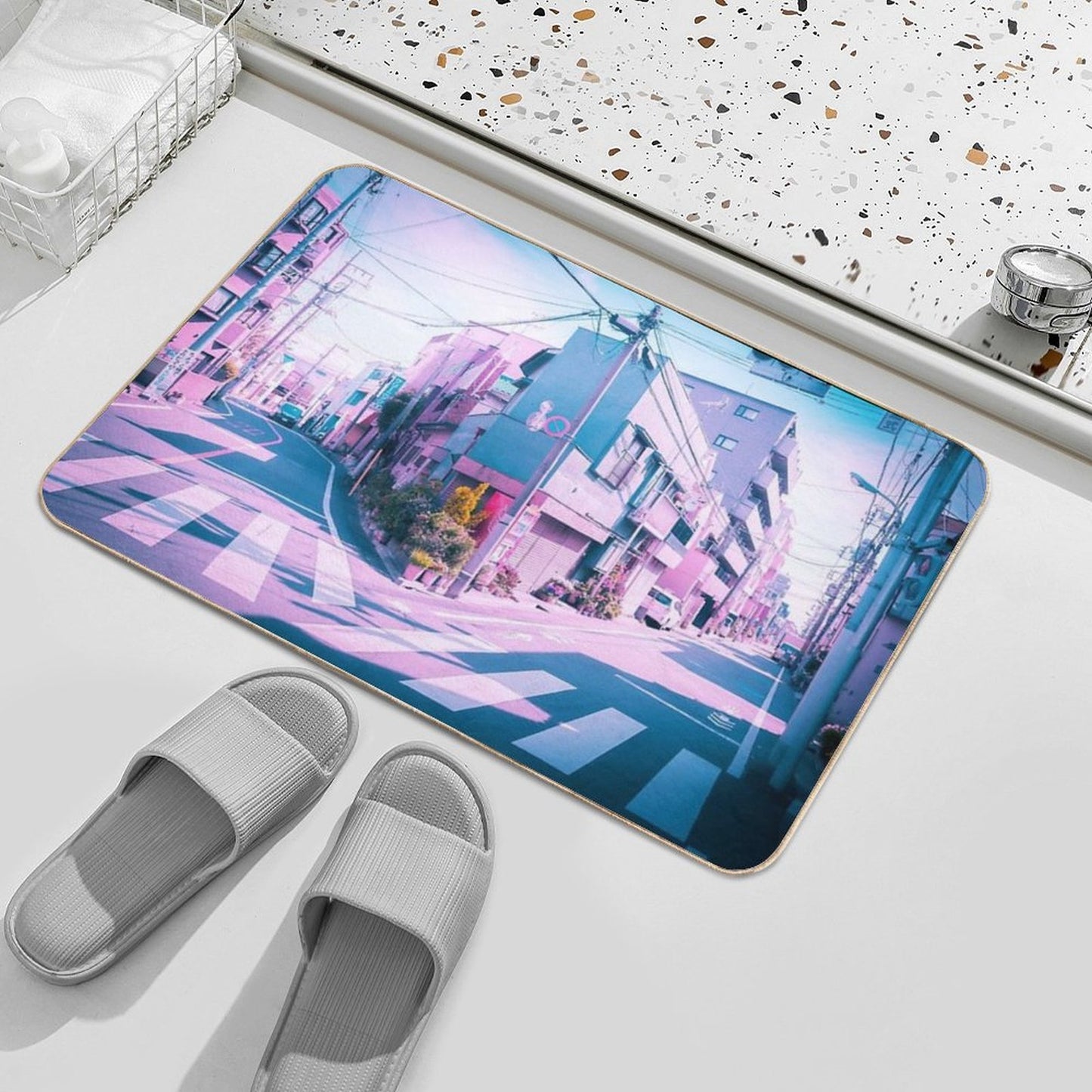 Anime in Real Life Vaporwave Summer Day in Tokyo Residential Area  Dirt-Trapping Bath Mat