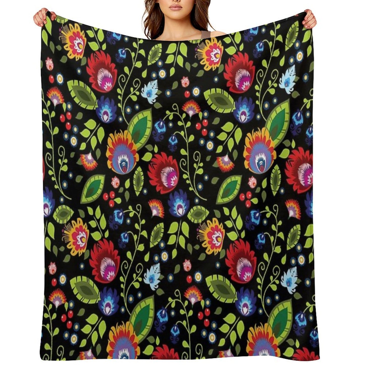 Polish Folklore - Beautiful Composition on Black Throw Blanket