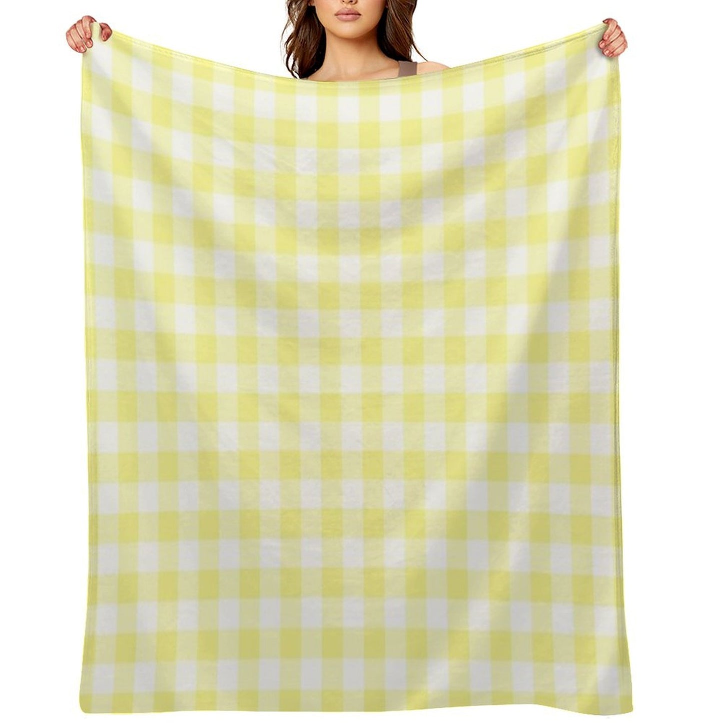 Sunny Yellow Gingham Checked Pattern Throw Blanket