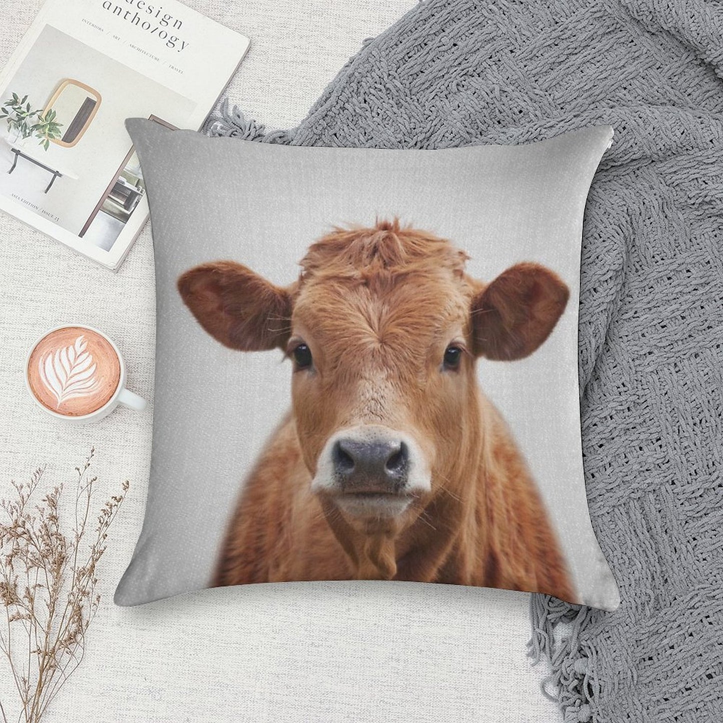 Cow - Colorful Soft Decorative Cover Throw Pillow