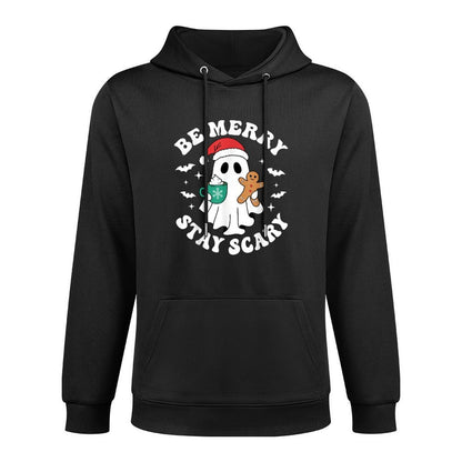 Be Merry Stay Scary Funny Santa Ghost Christmas Halloween Unisex Design Hoodie