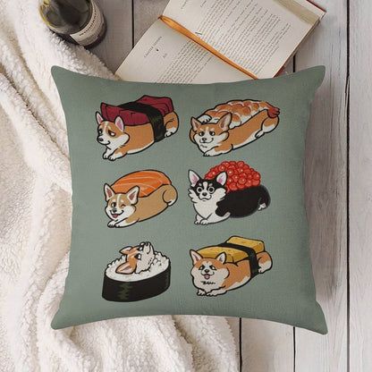 Sushi Corgi Linen Throw Pillow Cover