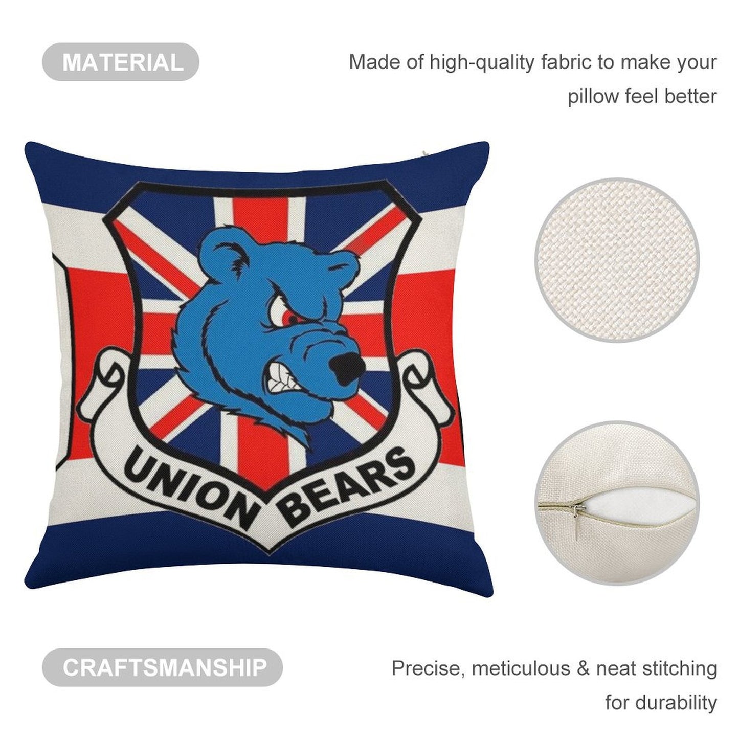 Union Bears Linen Throw Pillow Cover