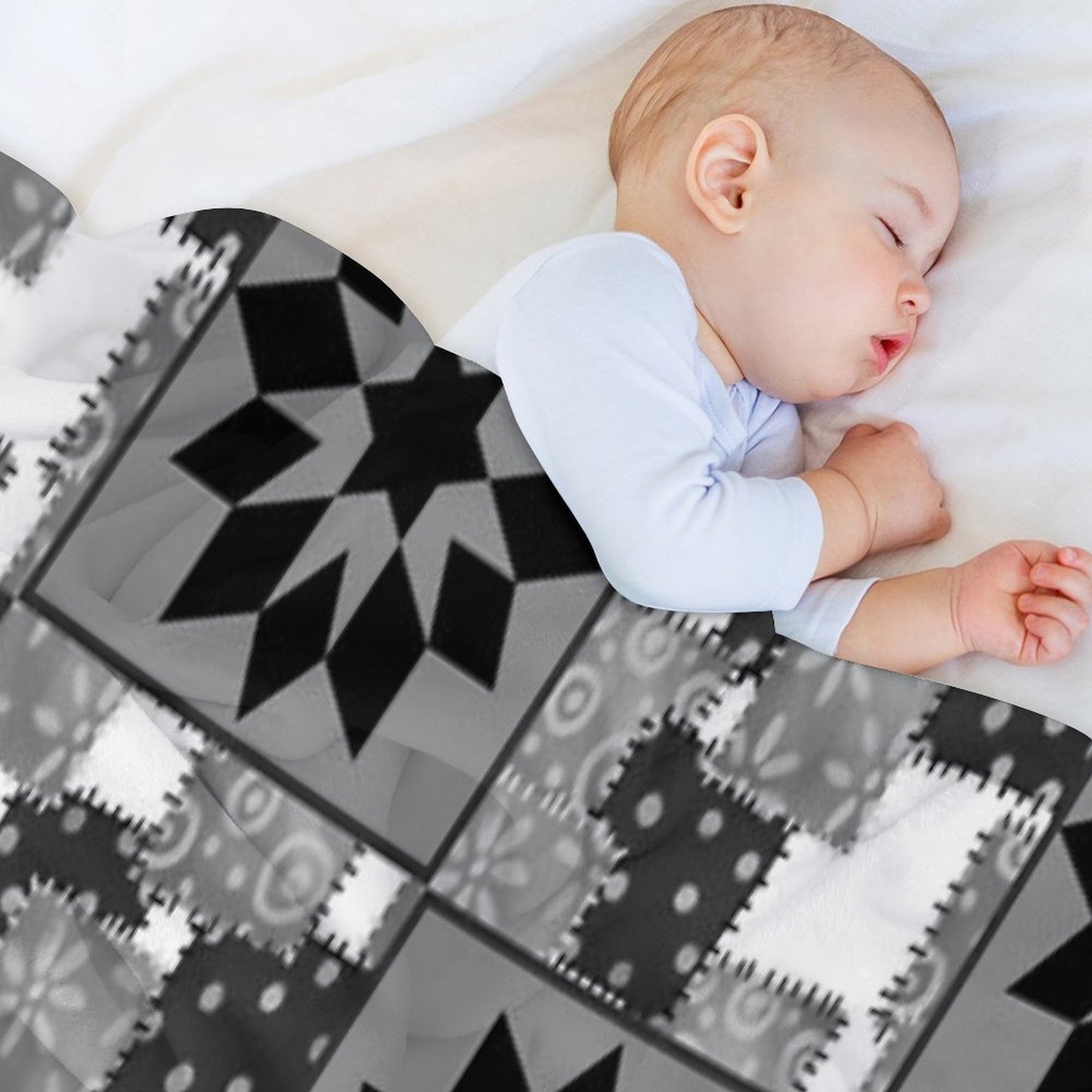 Black And White Quilted Granny Squares Quilt Throw Blanket