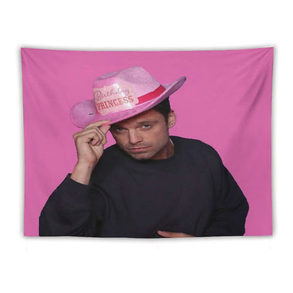 Yes Haw! Sebastian Stan with Pink Birthday Princess Cowboy Hat Tapestry