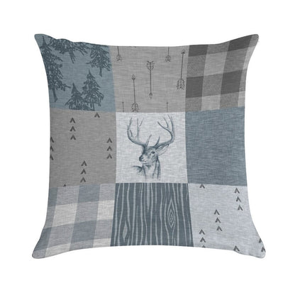 Deer Patchwork - Rustic Blue And Grey Soft Multiple Sizes Throw Pillow