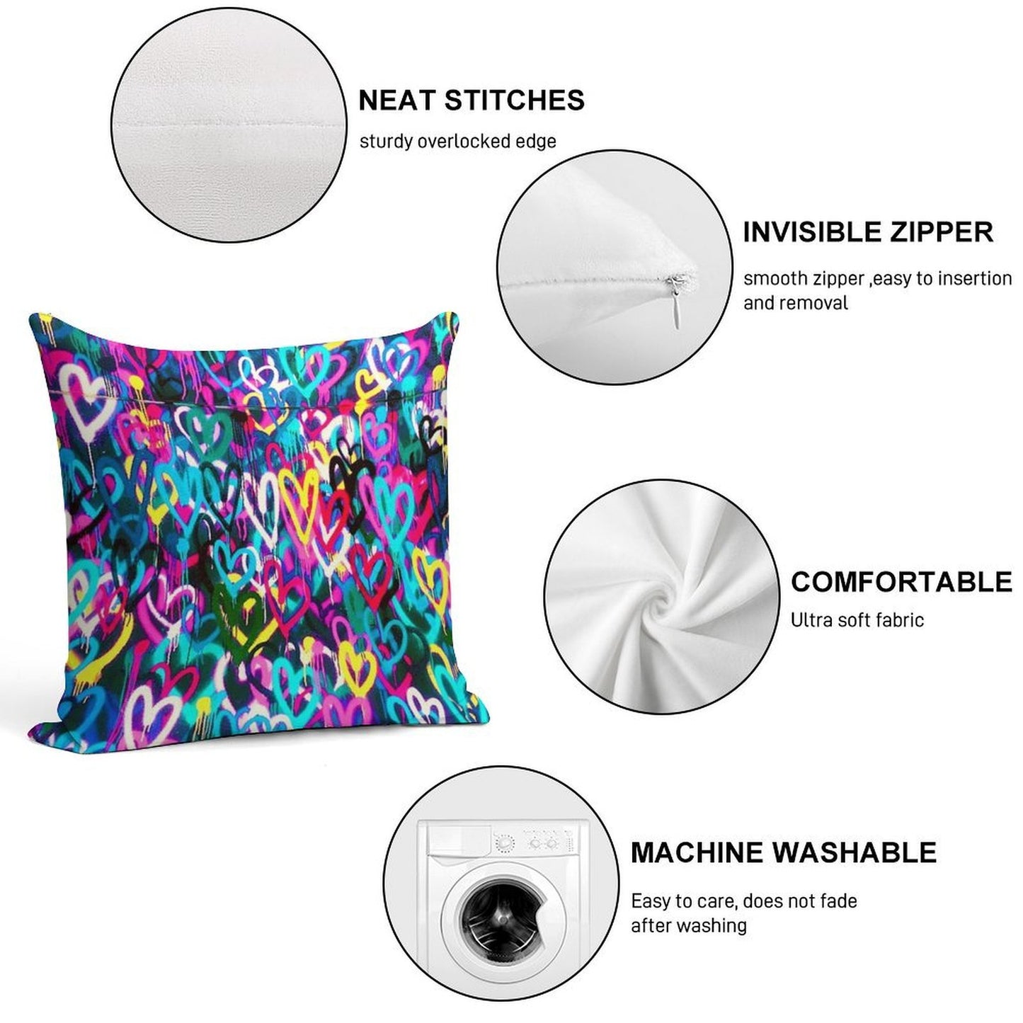 HEARTS STREET Soft Shrink-Resistant Throw Pillow
