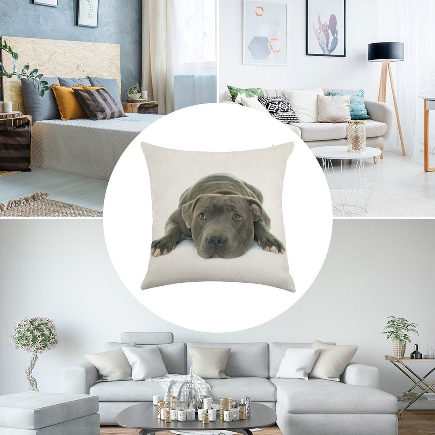 Blue Staffordshire Bull Terrier Super Cute Puppy Eyes Linen Throw Pillow Cover