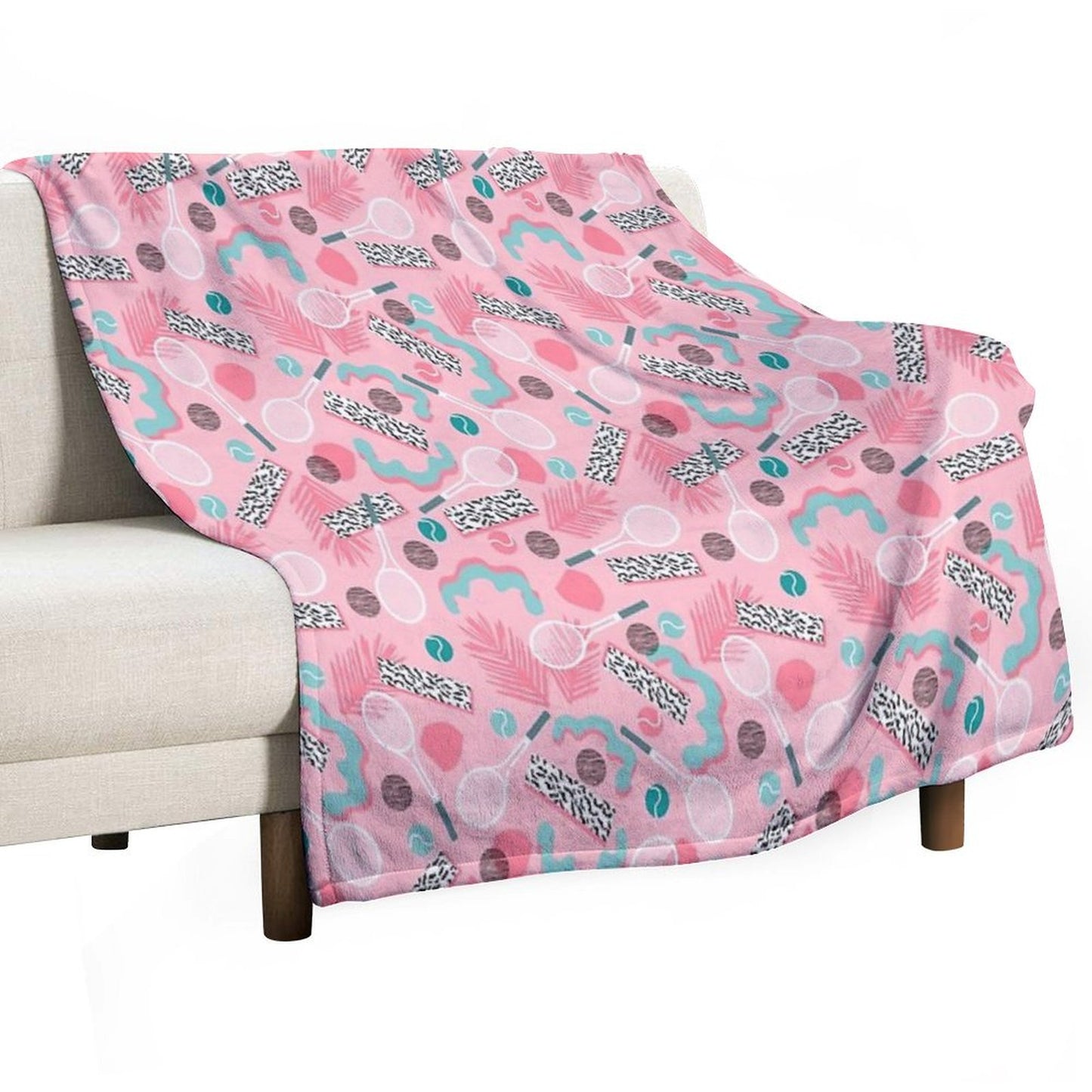 Playa' - Tennis Sports Full Court Action Hipster Abstract Minimal Retro Memphis Squiggle Pattern Throw Blanket