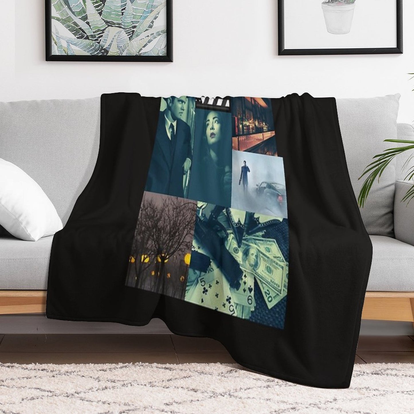 Film Noir Celebration of Old Movies Throw Blanket