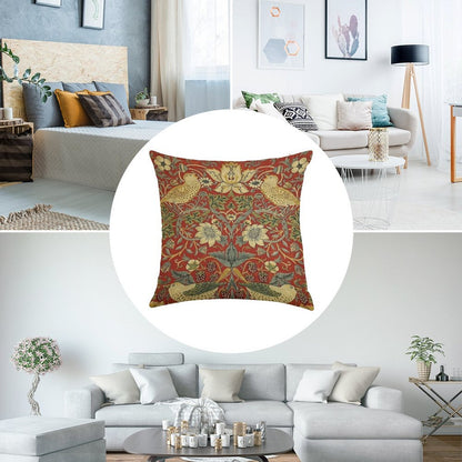William Morris Birds Floral,red Linen Throw Pillow Cover