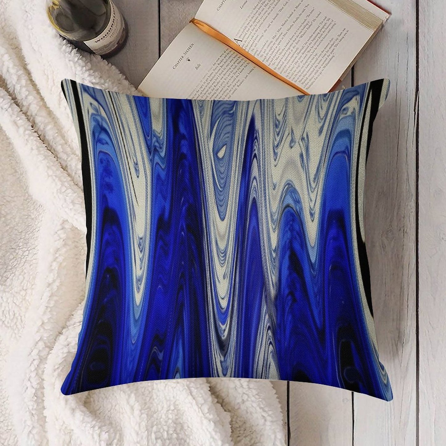 Zigzag Cobalt Blue Linen Throw Pillow Cover