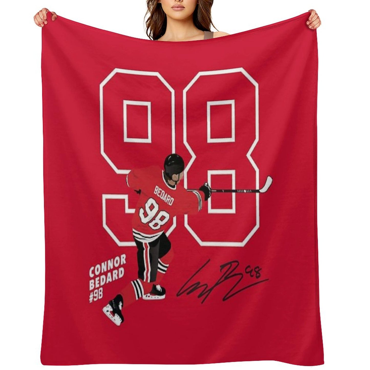Connor Bedard Blackhawks #98 Signature Art Throw Blanket