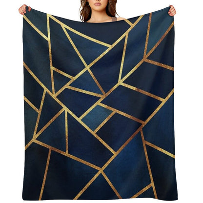 Navy Gold Stone Geometric Throw Blanket
