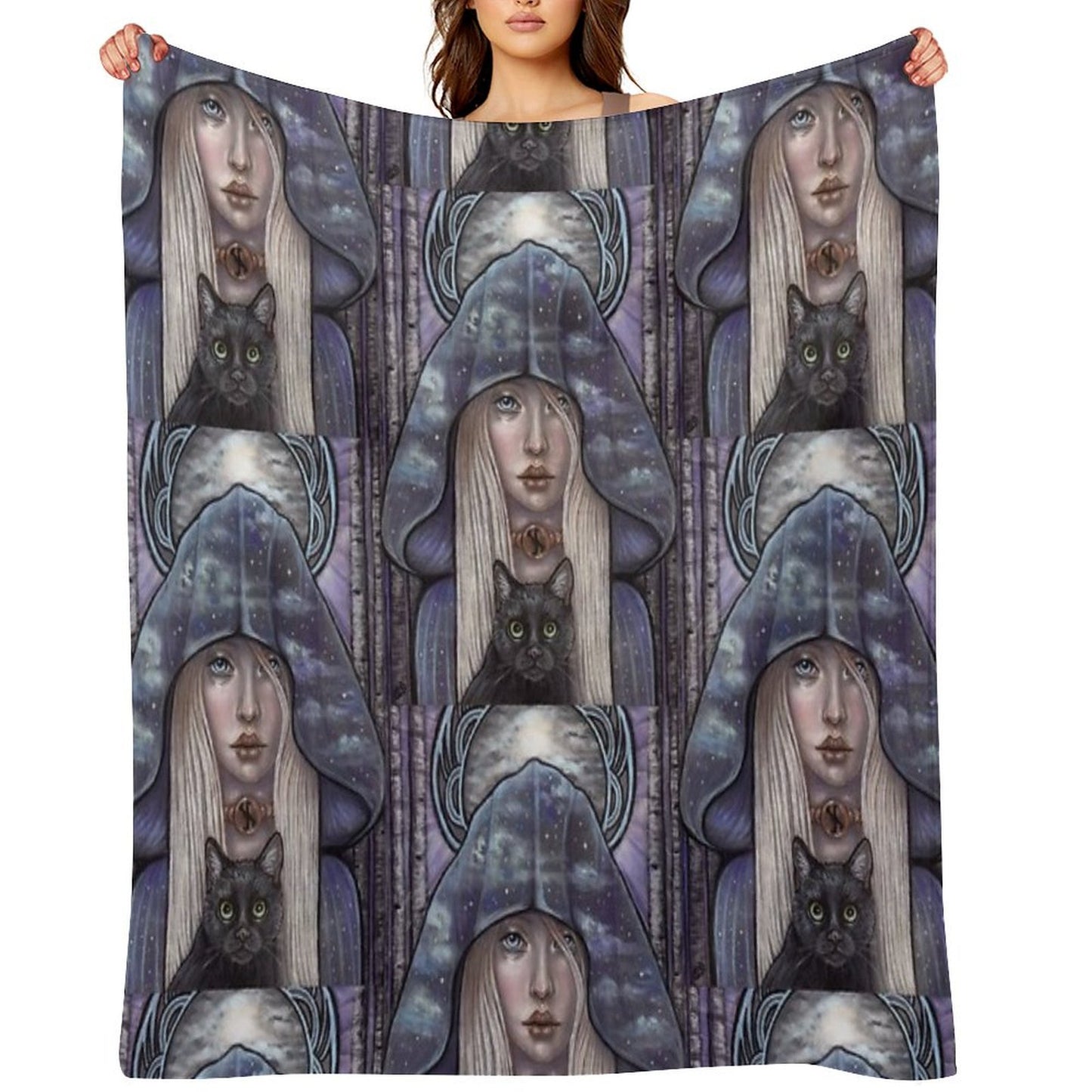 Nauthiz Rune Maiden Black Cat Sorceress Throw Blanket