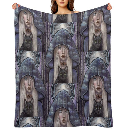 Nauthiz Rune Maiden Black Cat Sorceress Throw Blanket