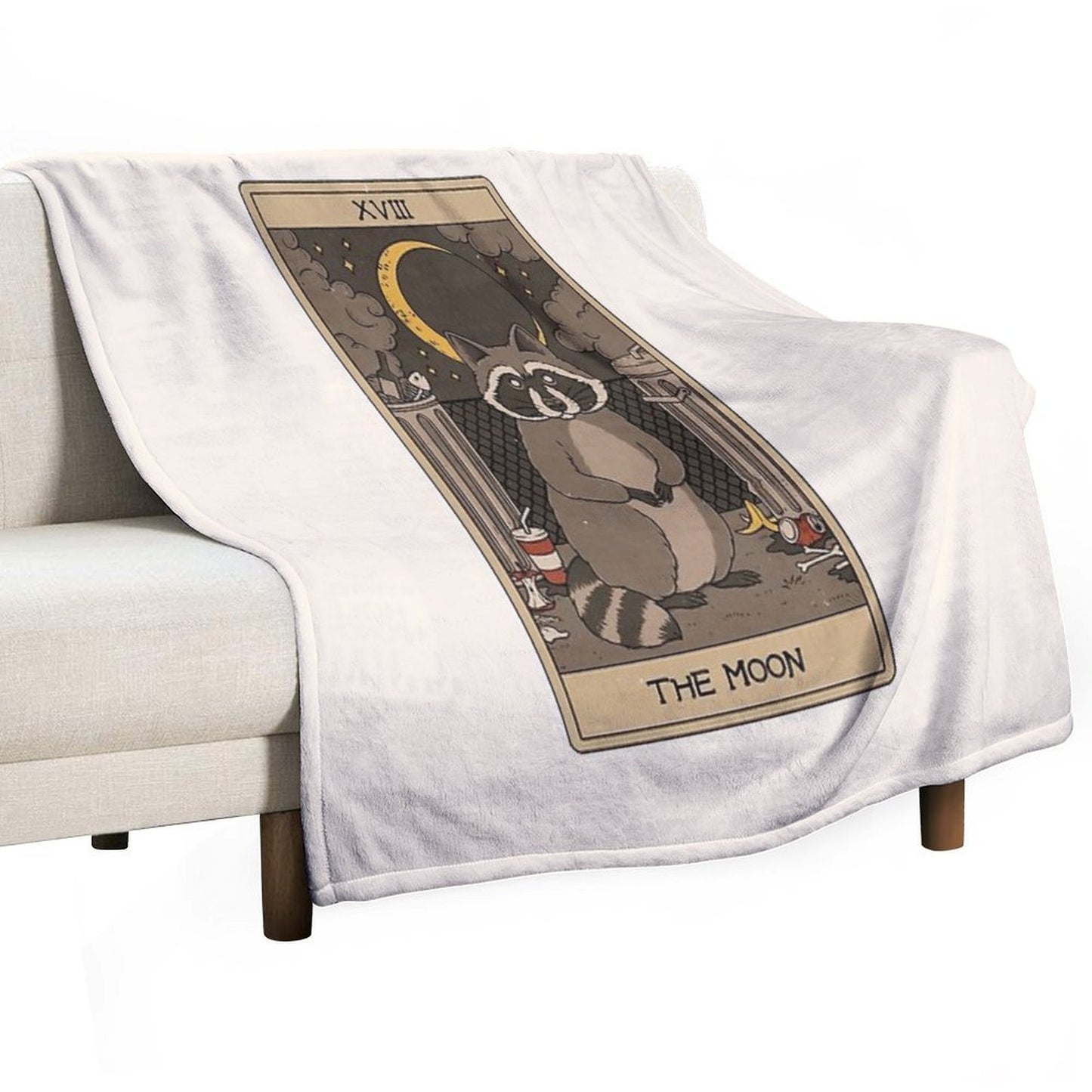 The Moon - Raccoons Tarot Throw Blanket
