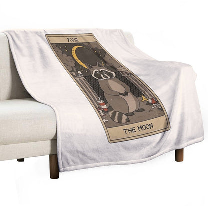 The Moon - Raccoons Tarot Throw Blanket