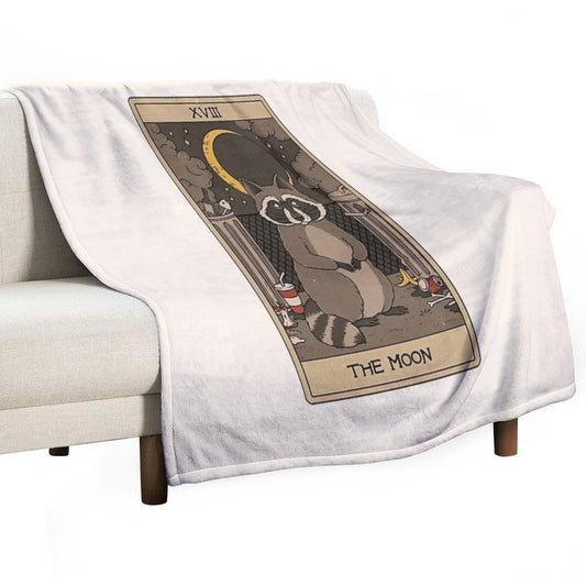 The Moon - Raccoons Tarot Throw Blanket
