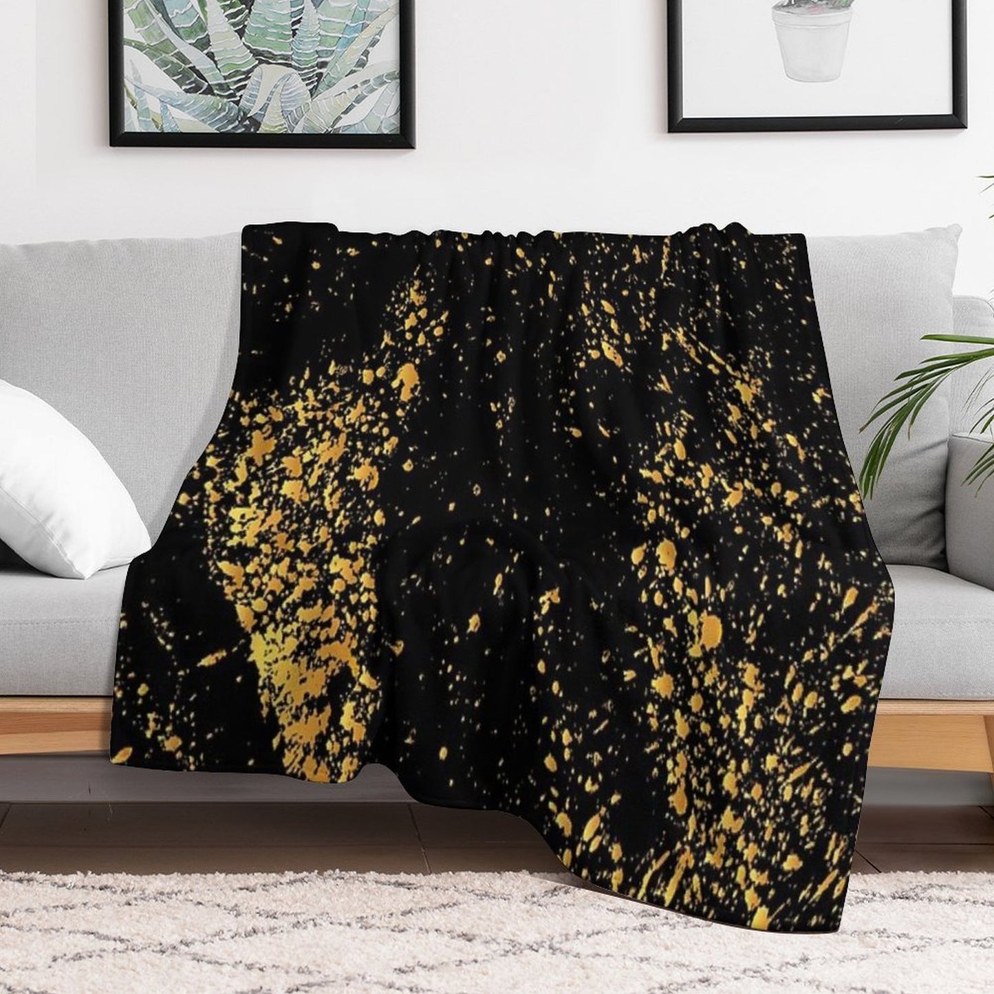 Luxurious Black-Gold Marble Throw Blanket