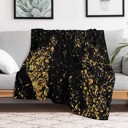 Luxurious Black-Gold Marble Throw Blanket