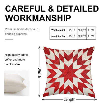 Red And White Lone Star Quilt Linen Throw Pillow Cover
